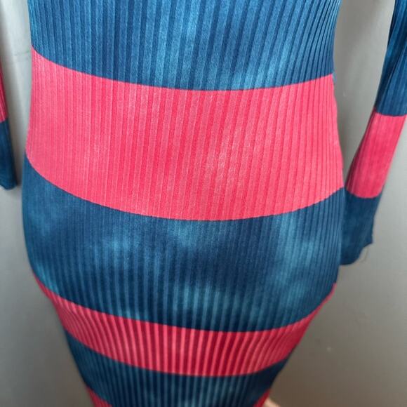 Magia Blue Pink Striped Midi Dress – Tie Waist, Stretch Fit - Picture 5 of 6